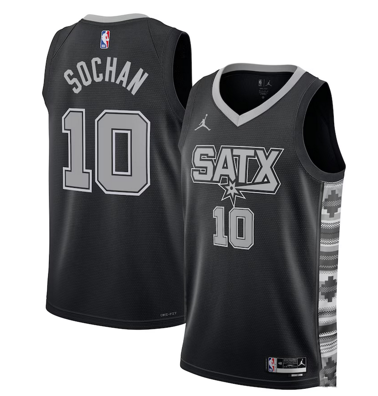 Men's San Antonio Spurs #10 Jeremy Sochan Black 2022/23 Statement Edition Stitched Basketball Jersey
